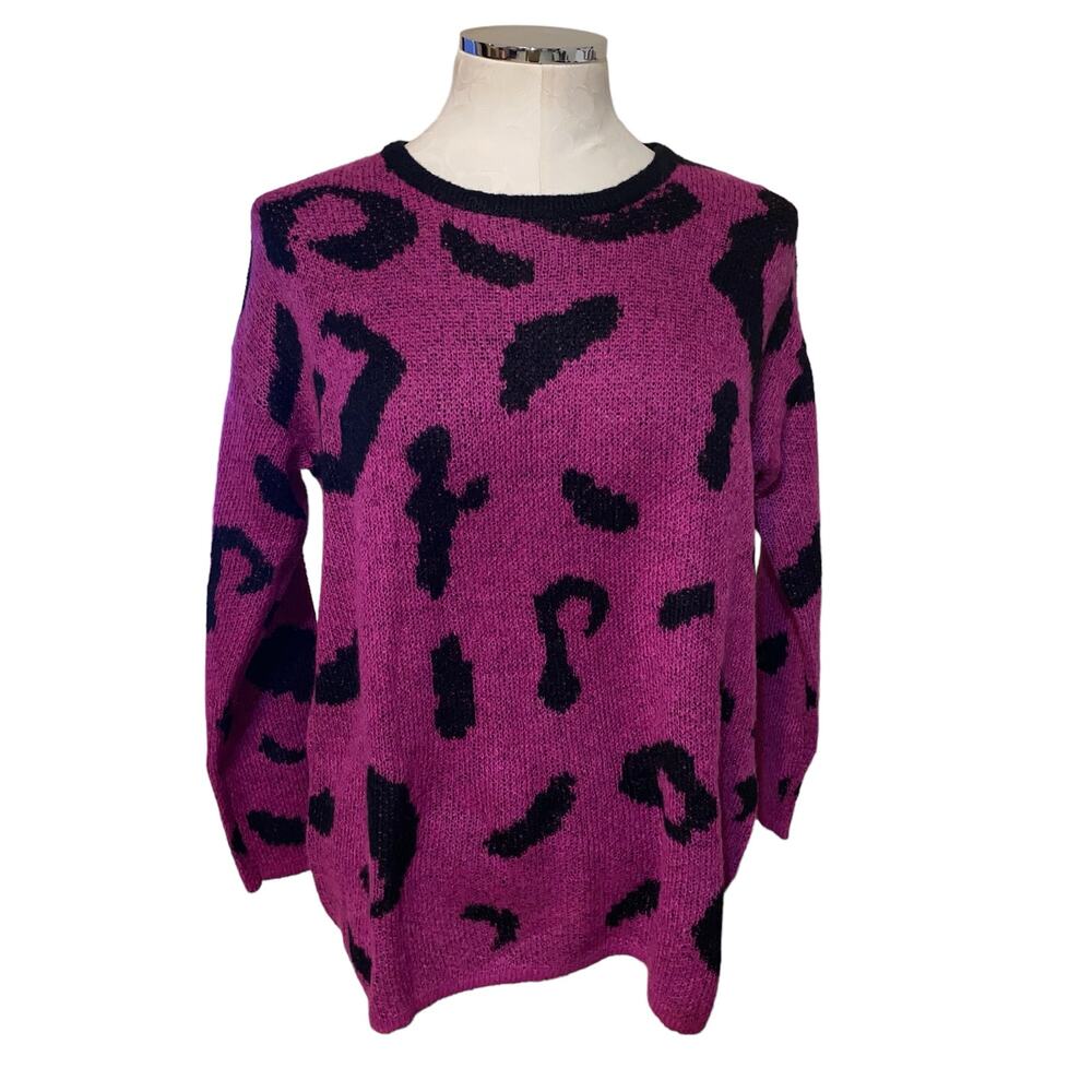 Tyler Boe Wool Mohair Knit Pink Black Animal Print Crewneck Sweater Size S